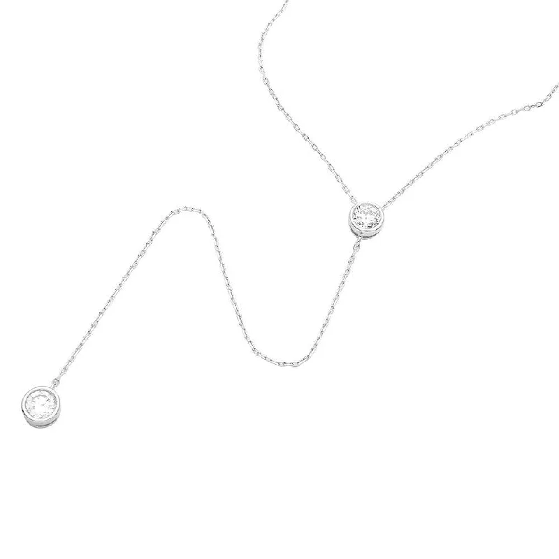 Silver 925 Rhodium Plated Double CZ Drop Necklace - GMN00010