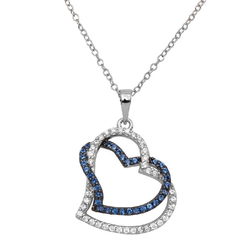 Rhodium Plated 925 Sterling Silver Double Open Heart CZ Necklace - BGP01152