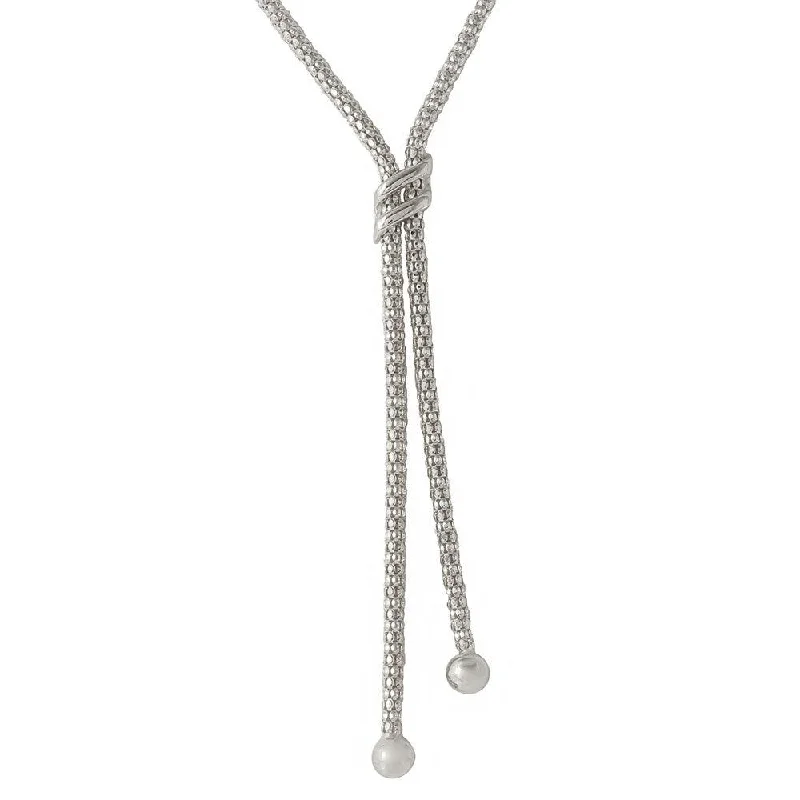 Silver 925 Rhodium Plated Drop Necklace With Double Sash - ARN00023RH