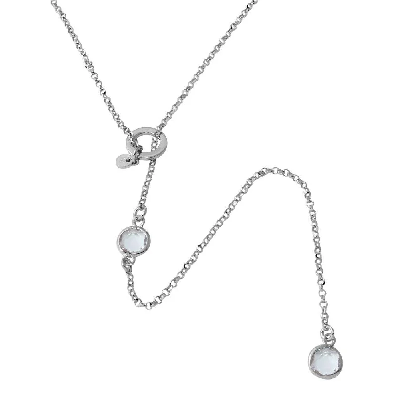 Rhodium Plated 925 Sterling Silver Dropped Clear Round CZ Necklace with Adjustable Ring - ARN00031RHC