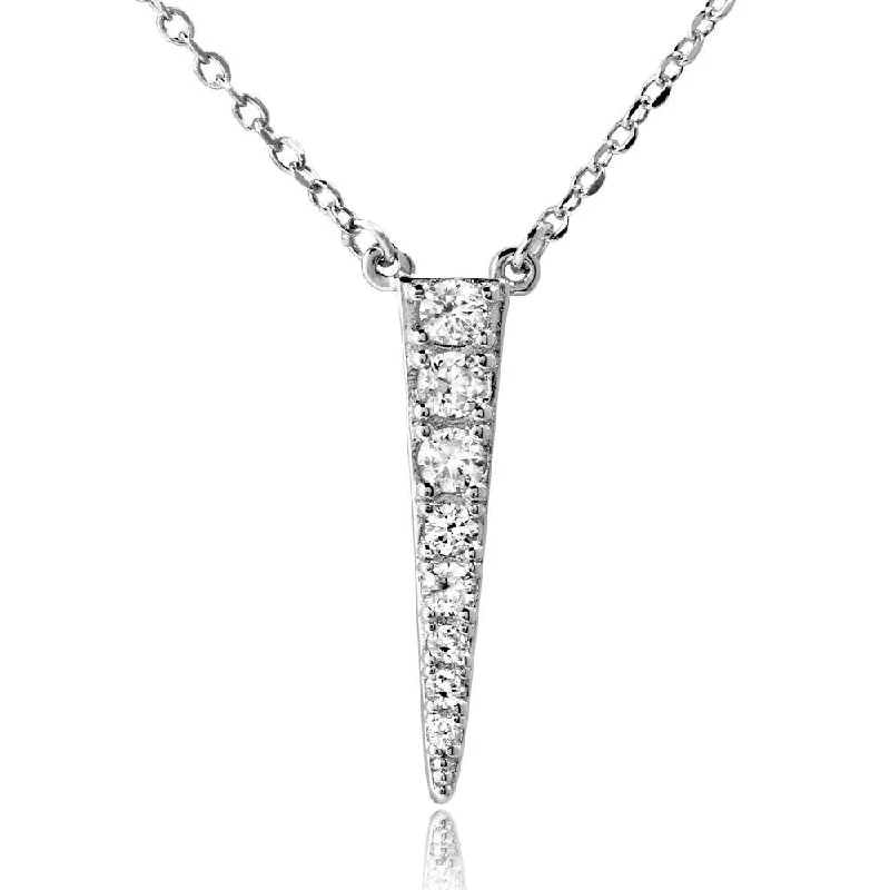 Rhodium Plated 925 Sterling Silver Dropped Ice Pick Necklace - BGP01182