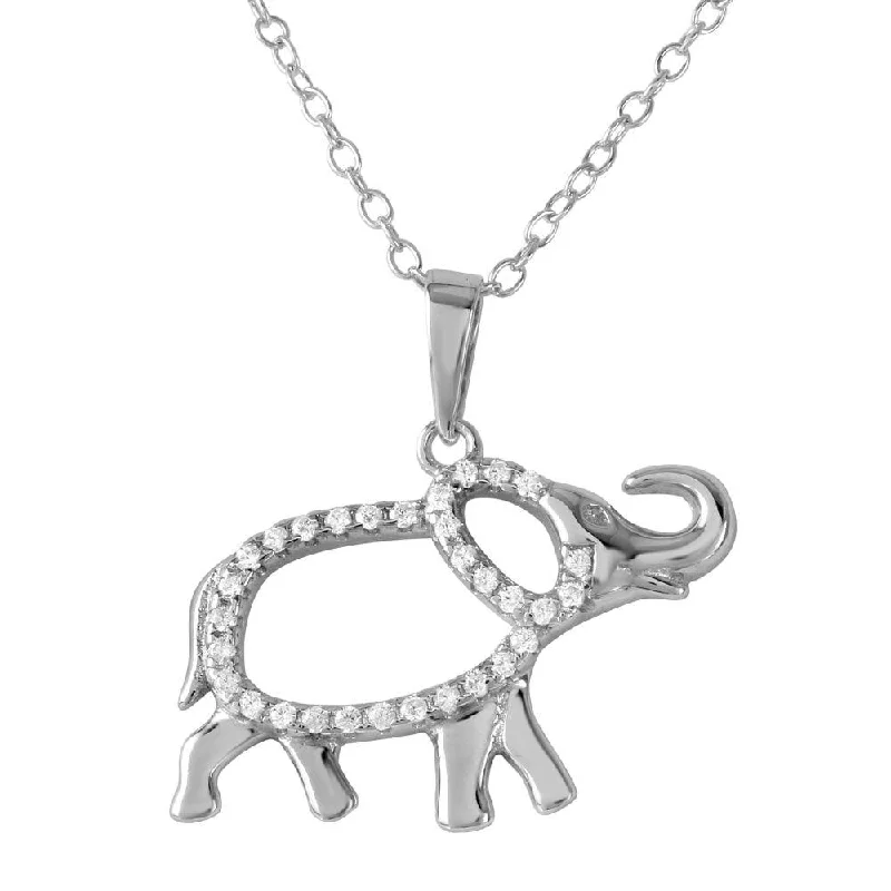 Rhodium Plated 925 Sterling Silver Elephant with CZ Necklace - BGP01190