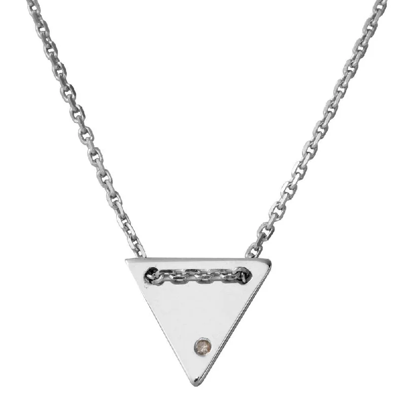 Rhodium Plated 925 Sterling Silver Engravable Diamond Shaped Necklace with CZ - DIN00078RH