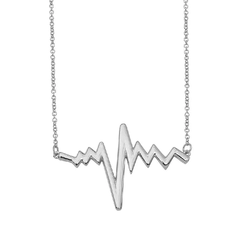 Rhodium Plated 925 Sterling Silver Heartbeat Necklace - GMN00026