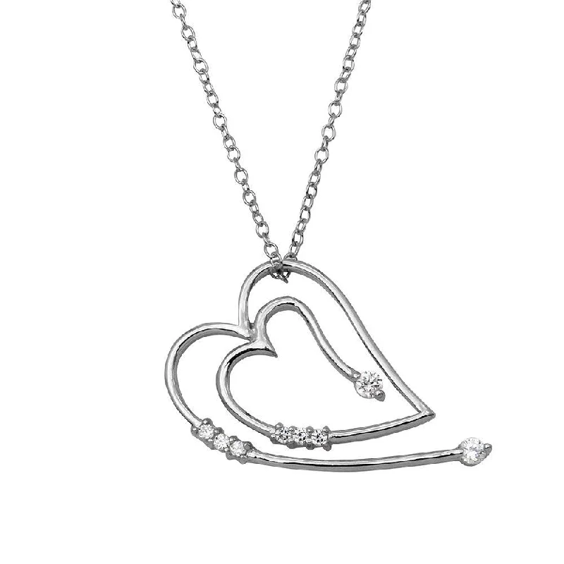 Rhodium Plated 925 Sterling Silver Heart CZ Necklace - BGP01142