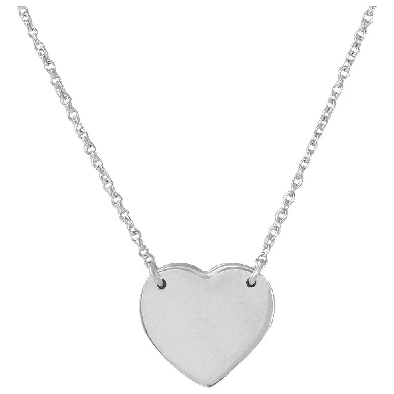 Silver 925 Rhodium Plated High Polished Heart Necklace - DIN00058RH