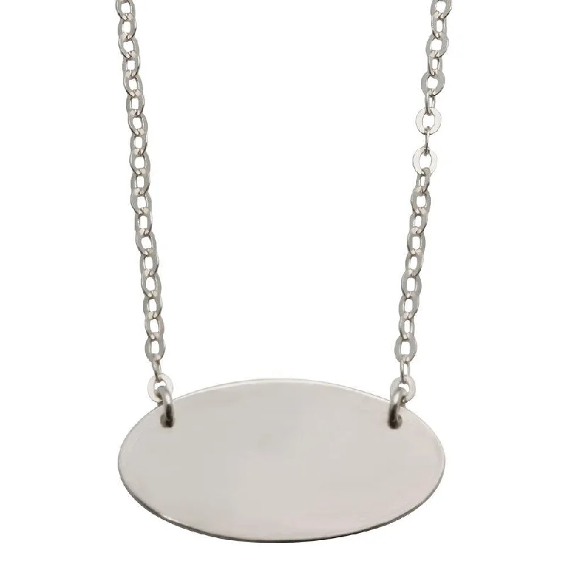 Rhodium Plated 925 Sterling Silver Medium Oval Disc Necklace - DIN00032RH