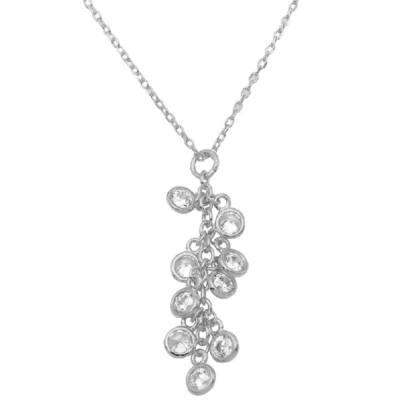 Rhodium Plated 925 Sterling Silver Multi CZ Drop Necklace - BGP01156RHD