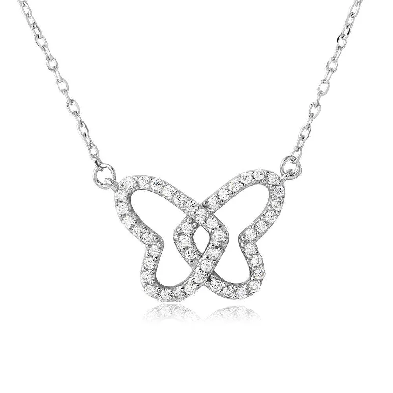 Silver 925 Rhodium Plated Open CZ Butterfly Necklace - BGP01116