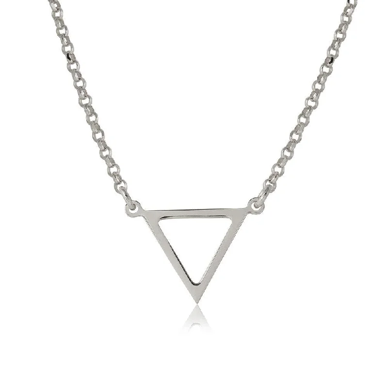 Silver 925 Rhodium Plated Open Triangle Charm Necklace - ARN00026RH