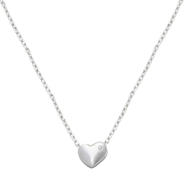 Rhodium Plated 925 Sterling Silver Small Heart with Stone Necklace - STP01542