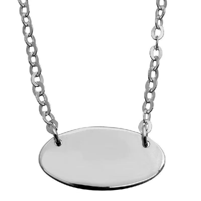 Rhodium Plated 925 Sterling Silver Small Oval Disc Necklace - DIN00031RH