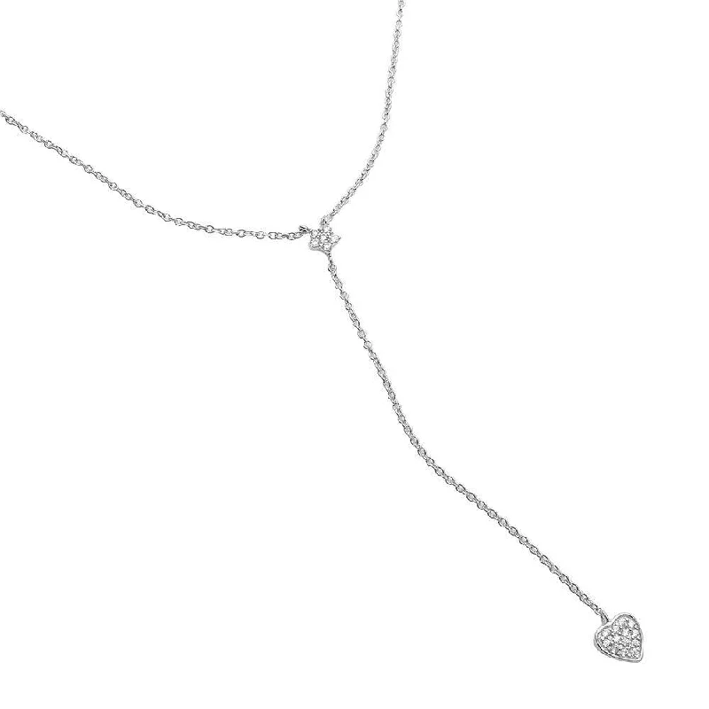 Silver 925 Rhodium Plated Star and Heart Drop CZ Necklace - STP01520