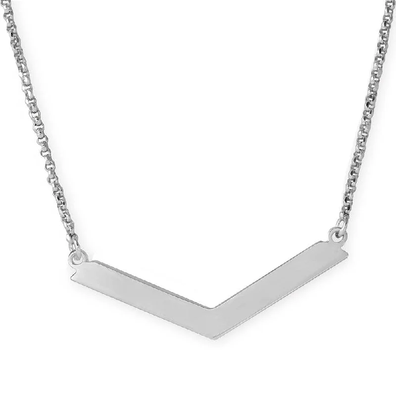 Silver 925 Rhodium Plated Wide V Accent Necklace - ARN00020RH