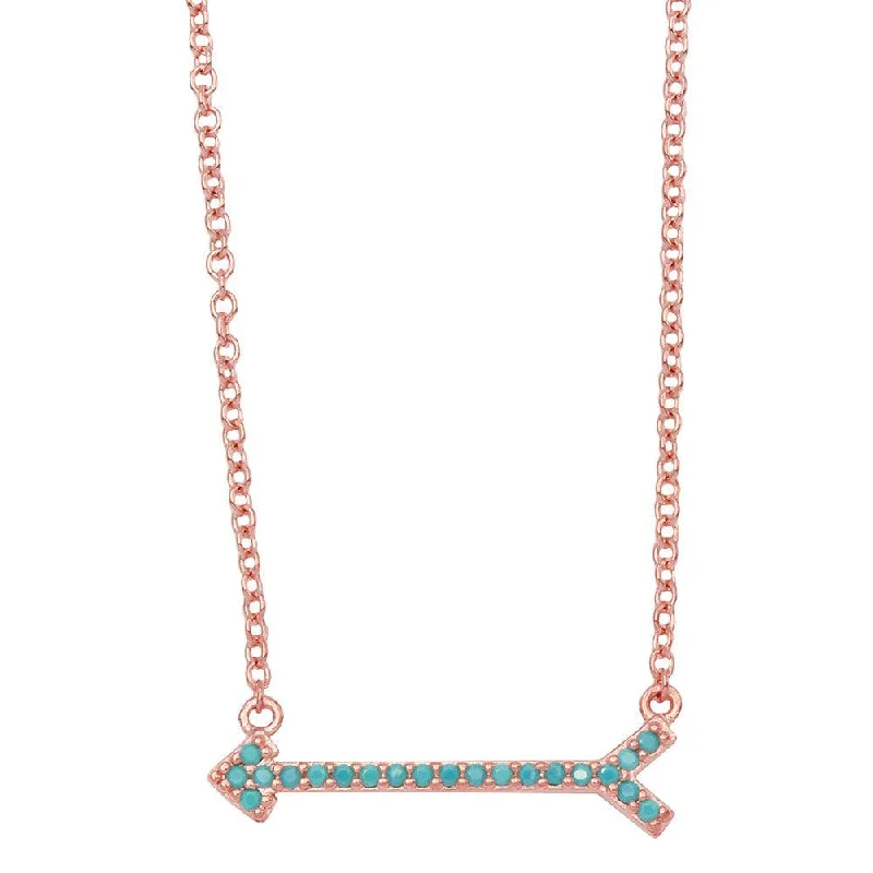 Rose Gold Plated 925 Sterling Silver  Arrow Necklace with Turquoise Stones - BGP01157RGP