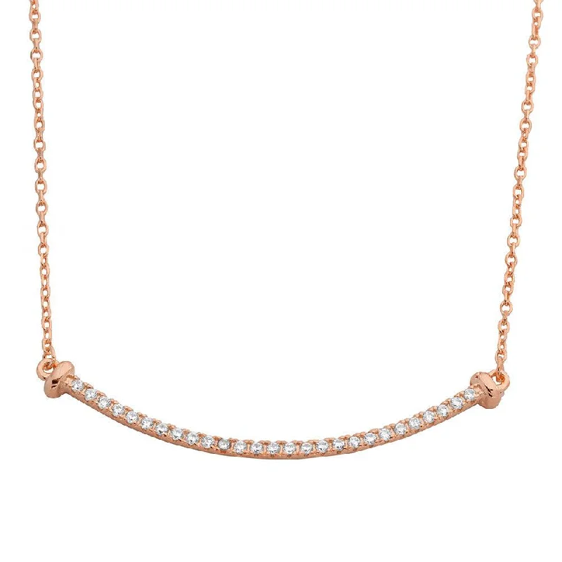 Rose Gold Plated 925 Sterling Silver Curved CZ Bar Necklace - BGP01103RGP