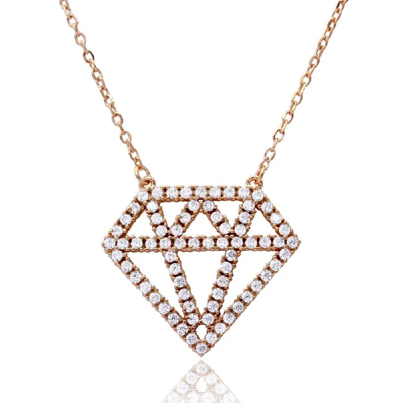 Rose Gold Plated 925 Sterling Silver Diamond Outline CZ Necklace - BGP01162RGP