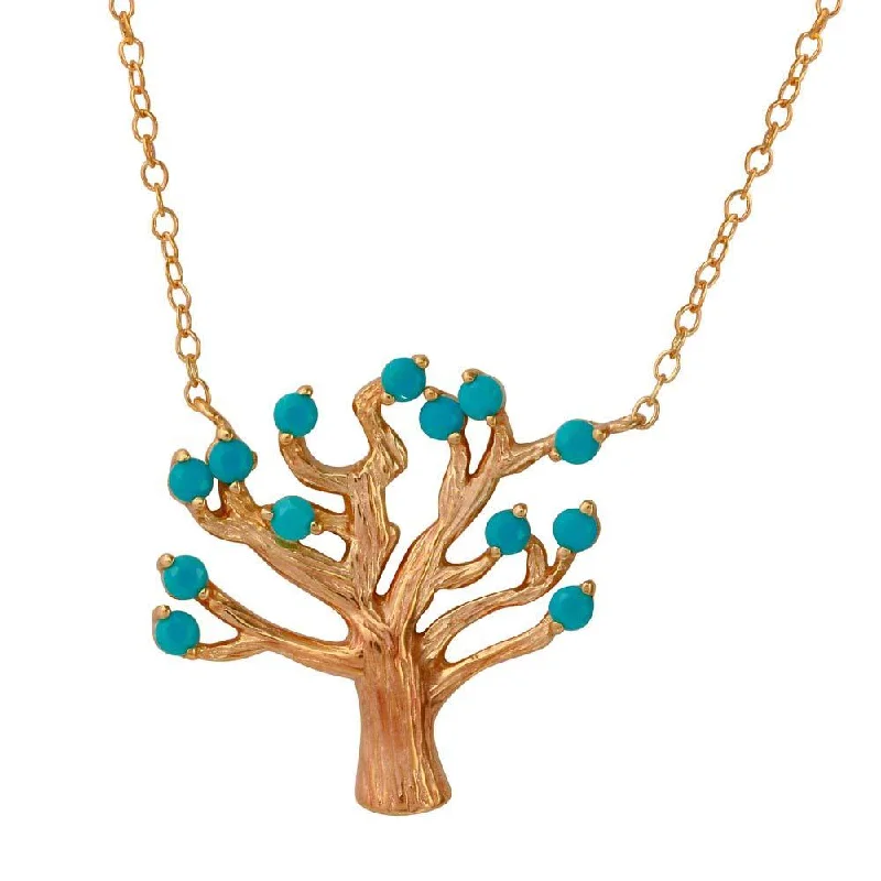 Rose Gold Plated 925 Sterling Silver Tree Necklace with Turquoise Beads - STP01583RGP