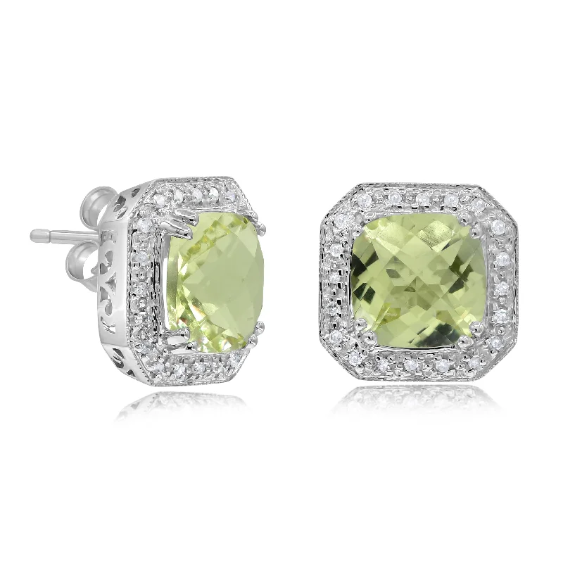 0.12ct Diamond and 4.02ct Lemon Quartz Stud Earrings set in 14KT White Gold / EB1879L