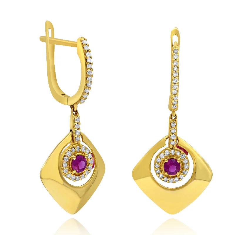 0.18ct Diamond and 0.24ct Ruby Earrings set in 14KT Yellow Gold /E116528