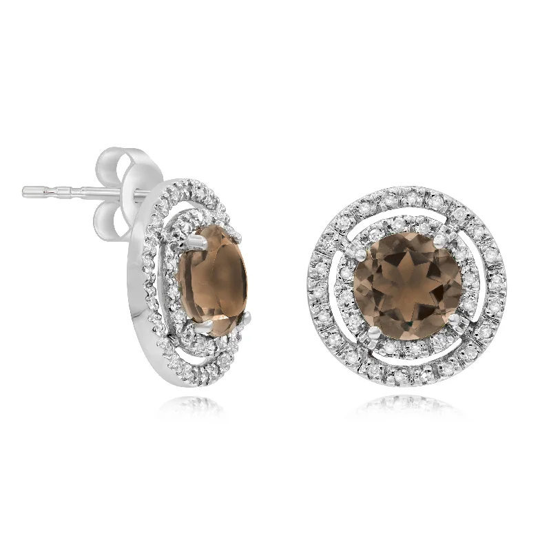 0.21ct Diamond and 2.29ct Smoky Quartz Earrings set in 14KT White Gold / EB2378S