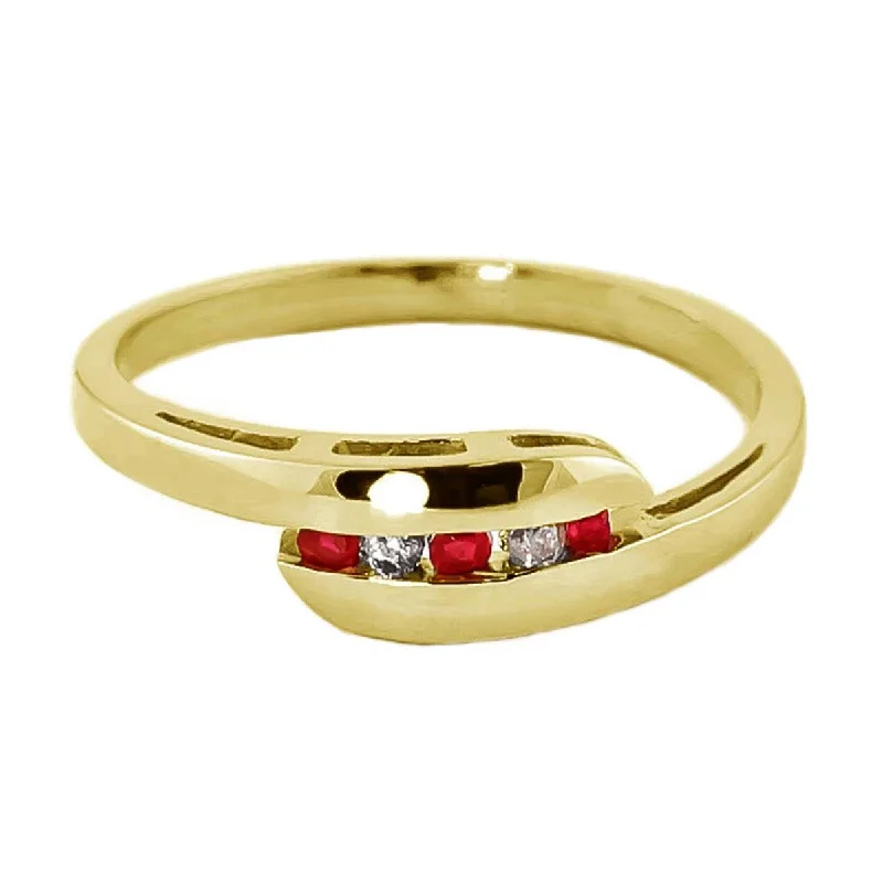 0.25 Carat 14K Solid Yellow Gold Ring Channel Set Diamond Ruby