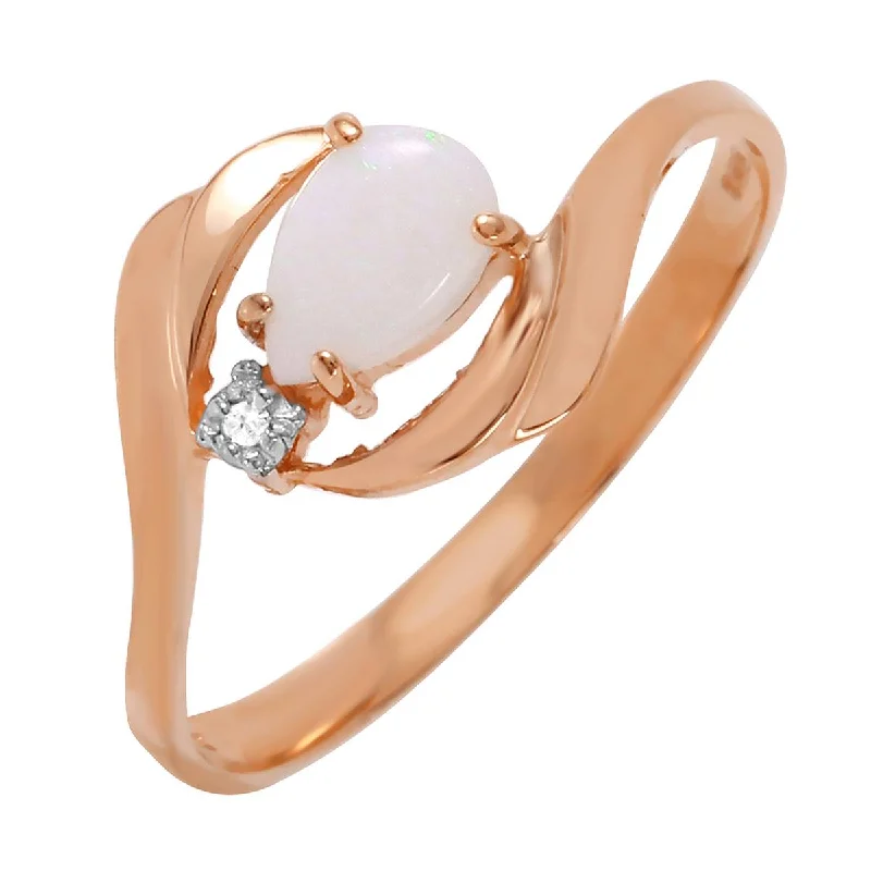 0.26 Carat 14K Solid Rose Gold Ring Natural Diamond Opal