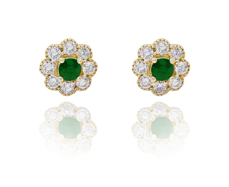 0.43ct Diamond and 0.20ct Emerald Earrings set in 14KT Yellow Gold / E17958A5