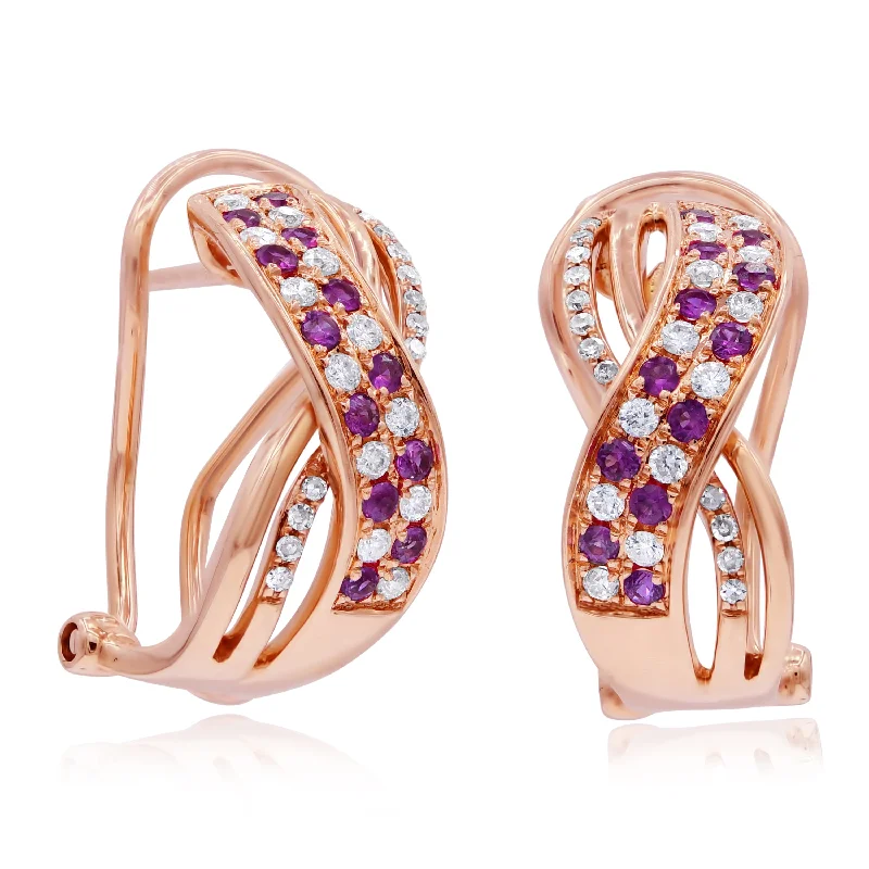 0.40ct Diamond and 0.34ct Pink Sapphire Earrings set in 14KT Rose Gold / E09988B