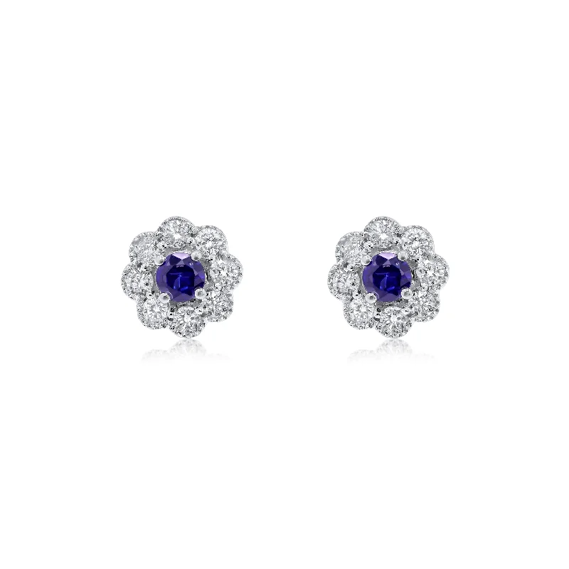 0.39ct Diamond and 0.25ct Sapphire Earrings set in 14KT White Gold / E17958G1