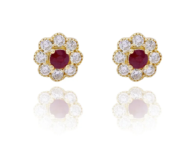 0.43ct Diamond and 0.24ct Ruby Earrings set in 14KT Rose Gold / E17958A6