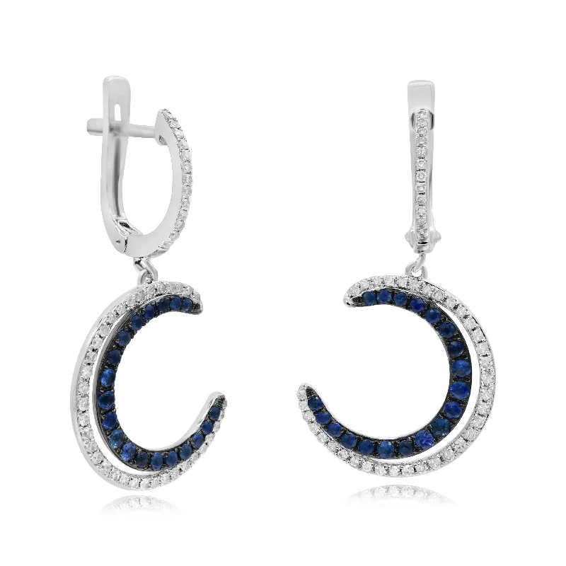 0.43ct Diamond and 0.62ct Sapphire Earrings set in 14KT White Gold /E10577a