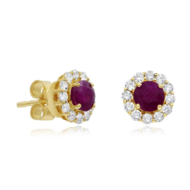 0.43ct Diamond and 1.21ct Ruby Stud Earrings set in 14KT Yellow Gold / ER415355