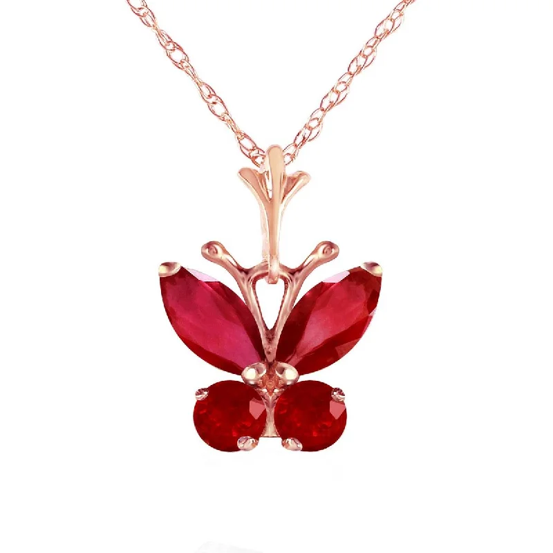 0.6 Carat 14K Solid Rose Gold Butterfly Necklace Natural Ruby