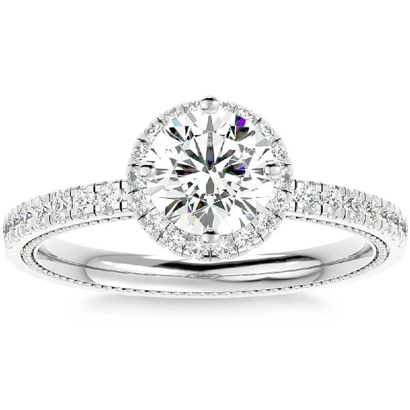 1 1/3Ct Diamond & Moissanite Halo Engagement Ring in Gold