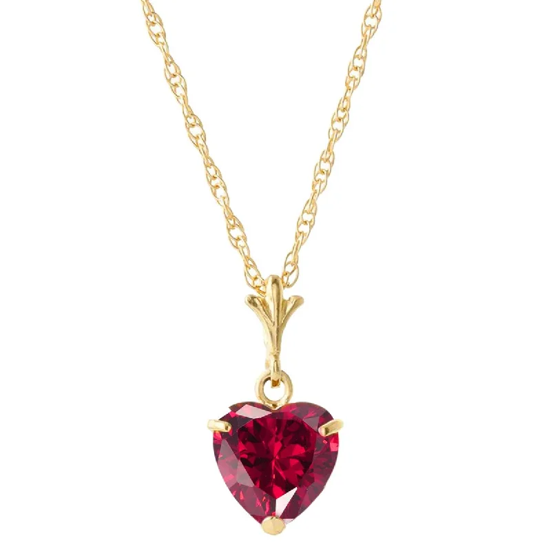 1.45 Carat 14K Solid Yellow Gold Necklace Natural Heart Ruby