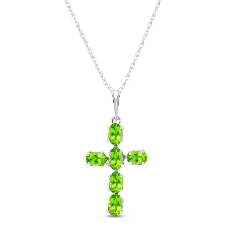 1.5 Carat 14K Solid White Gold Cross Necklace Natural Peridot