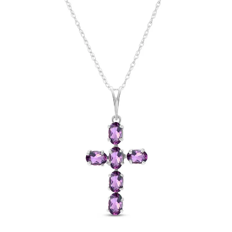 1.5 Carat 14K Solid White Gold Cross Necklace Natural Purple Amethyst