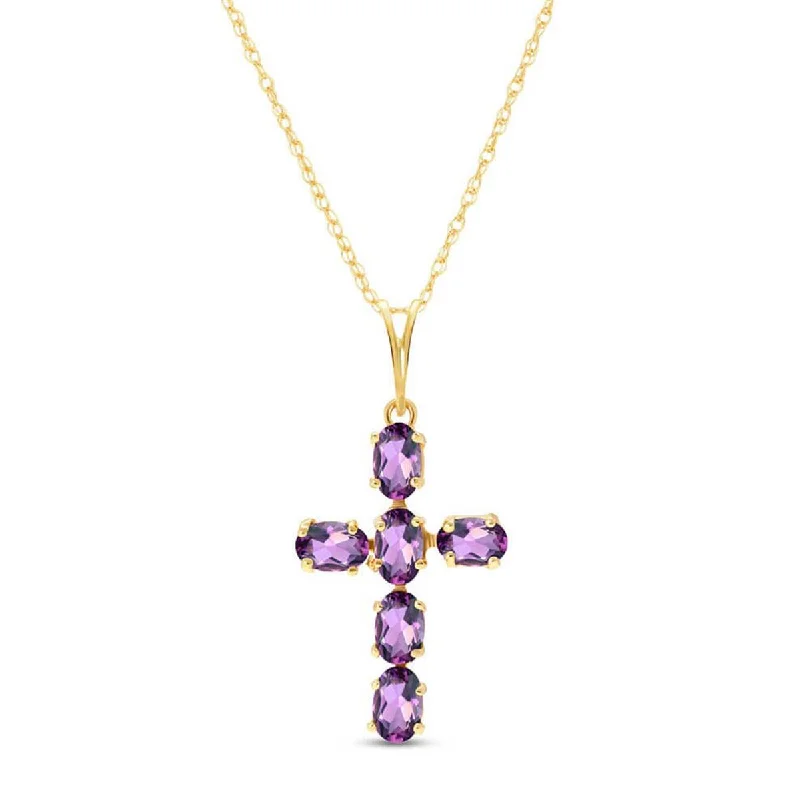 1.5 Carat 14K Solid Yellow Gold Cross Necklace Natural Purple Amethyst