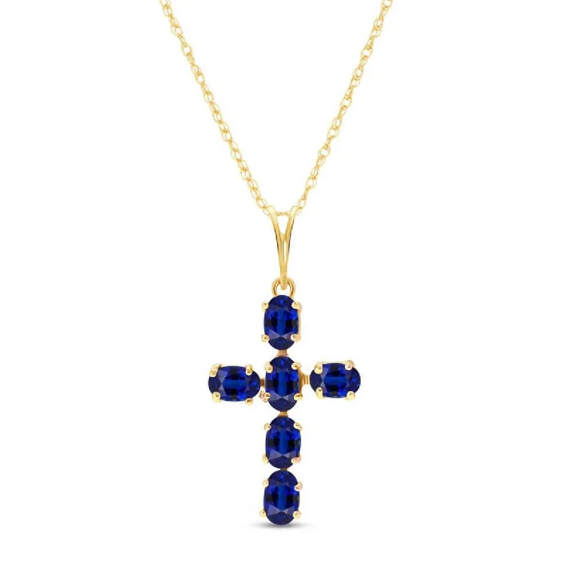 1.5 Carat 14K Solid Yellow Gold Cross Necklace Natural Sapphire