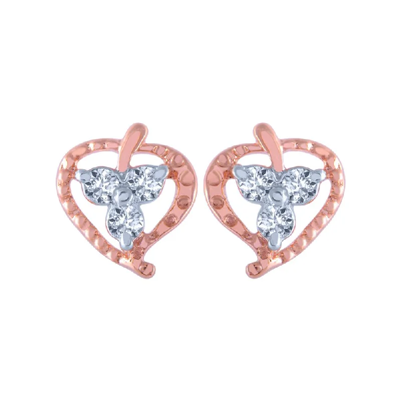 14k (585) Rose Gold And Diamond Stud Earrings For Women