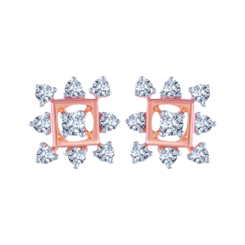 14k (585) Rose Gold And Diamond Stud Earrings For Women