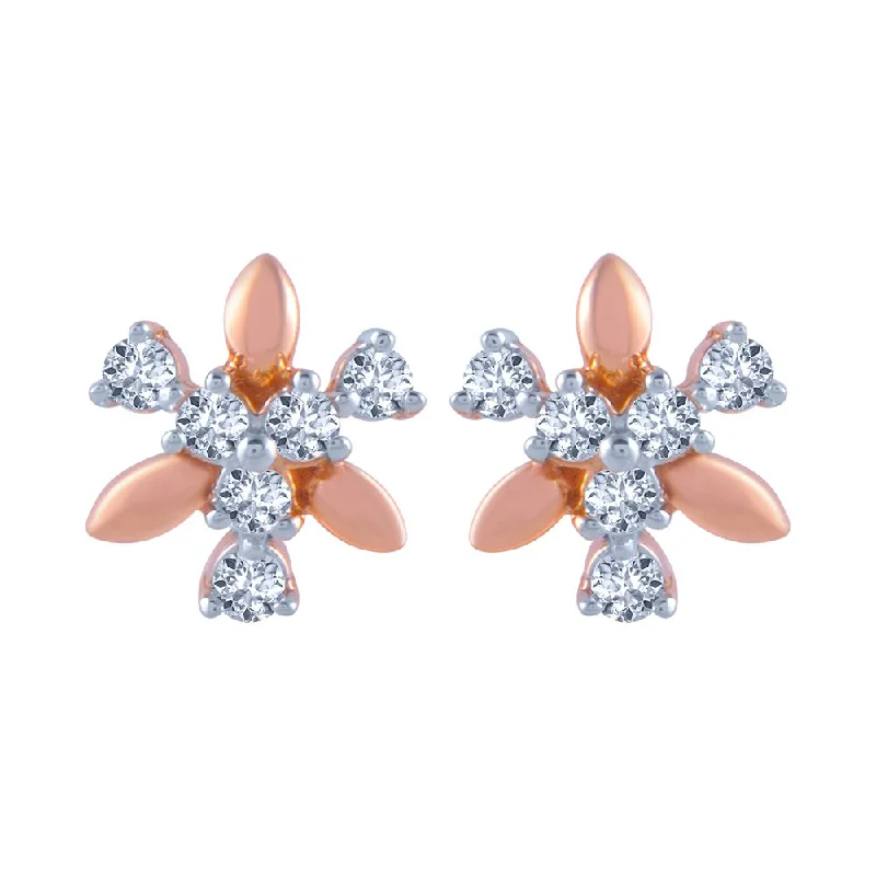 14k (585) Rose Gold And Diamond Stud Earrings For Women