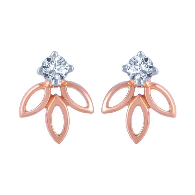 14k (585) Rose Gold And Diamond Stud Earrings For Women