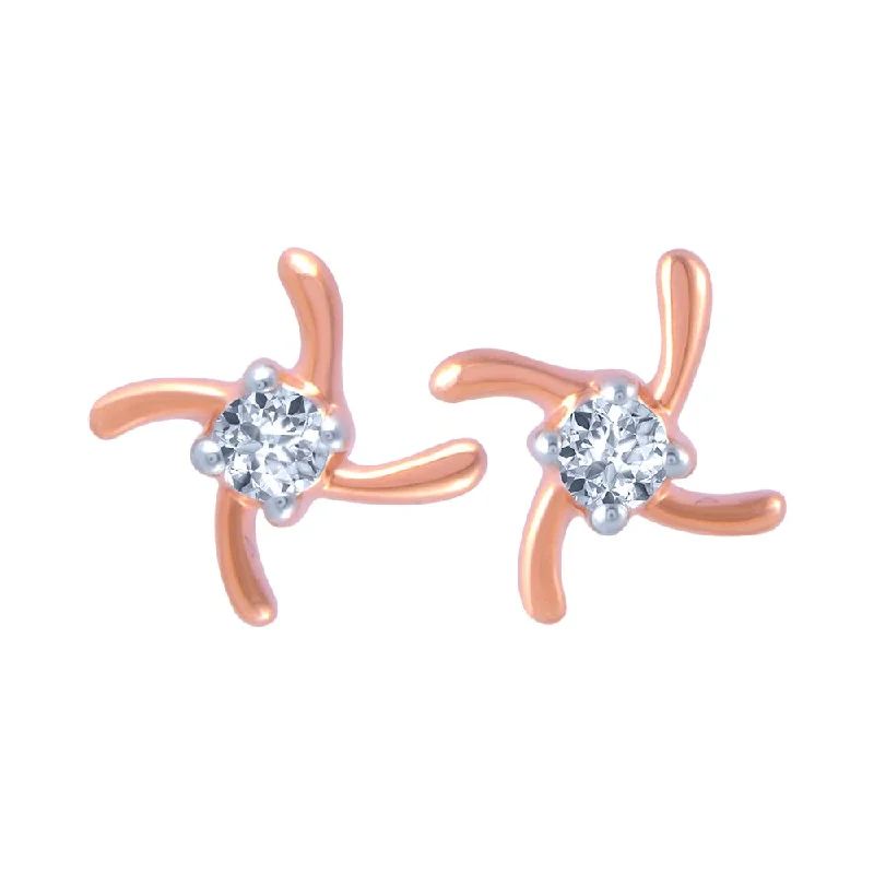 14k (585) Rose Gold And Diamond Stud Earrings For Women