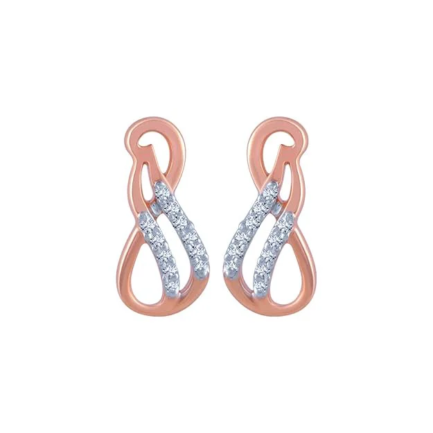 14k (585) Rose Gold And Diamond Stud Earrings For Women