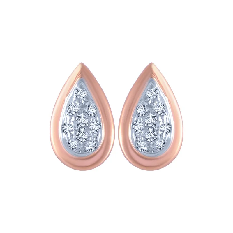 14k (585) Rose Gold And Diamond Stud Earrings For Women