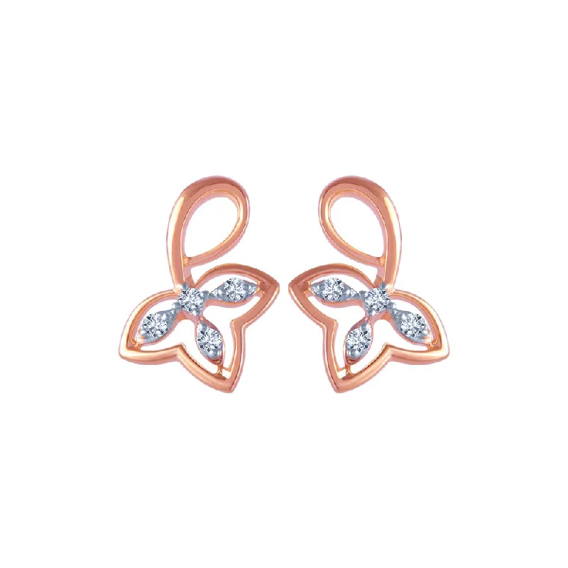 14k (585) Rose Gold And Diamond Stud Earrings For Women