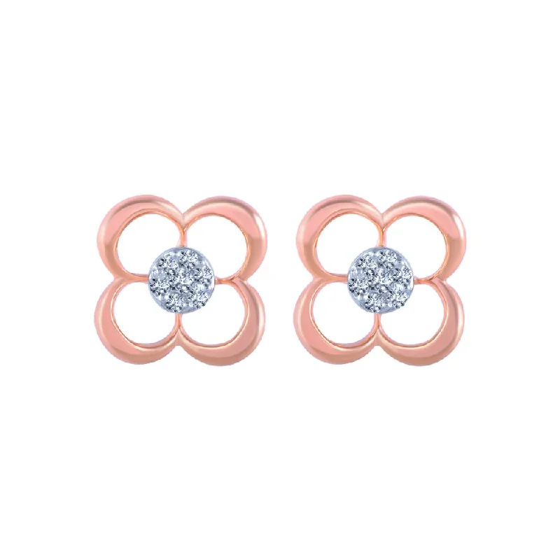 14k (585) Rose Gold And Diamond Stud Earrings For Women