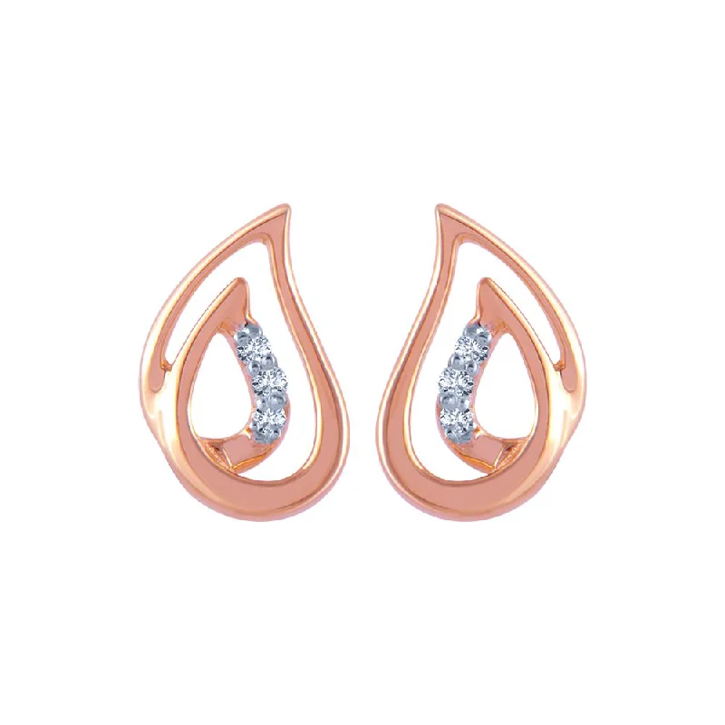 14k (585) Rose Gold And Diamond Stud Earrings For Women